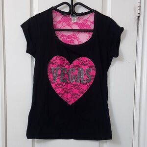 Black T-Shirt with Pink Heart Design